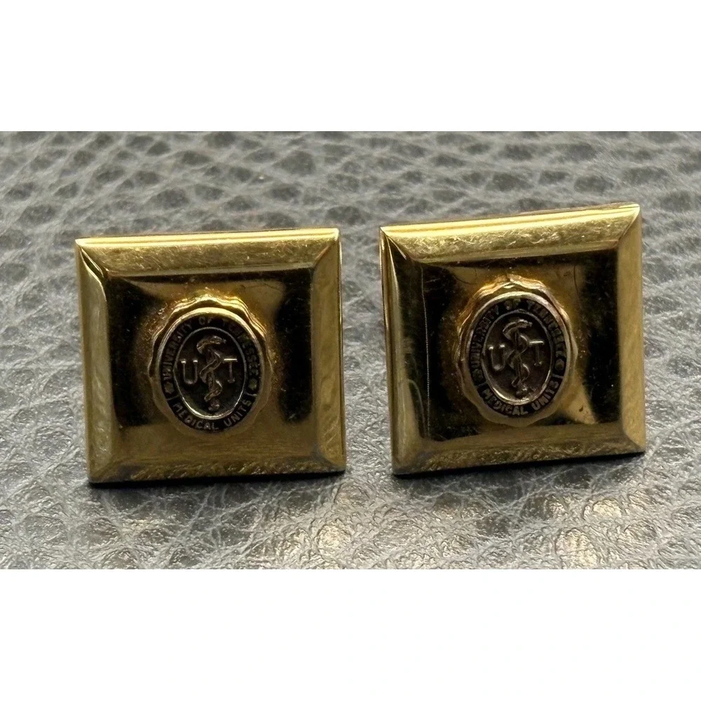 Vintage University of Tennessee Medical Units Snake Gold Tone Square Cufflinks